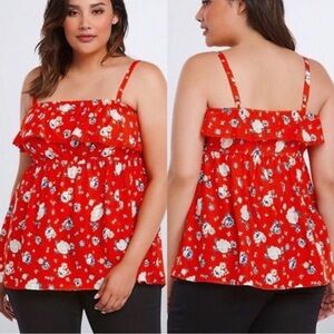 Torrid Spaghetti Strap Babydoll Floral Ruffle Blouse Size 0
